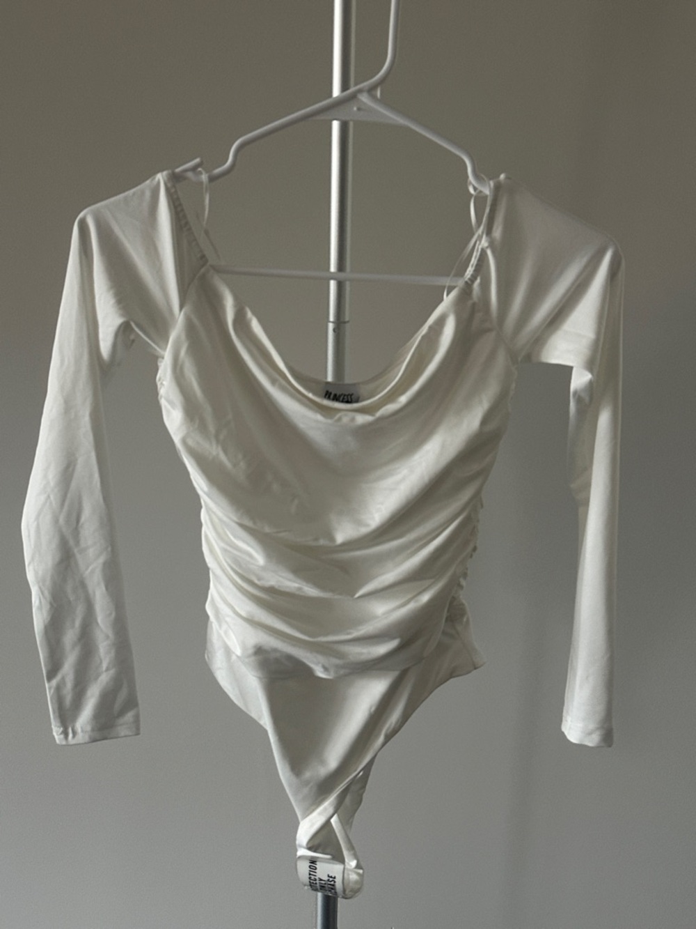 Princess Polly White Long-Sleeve Ruched Bodysuit